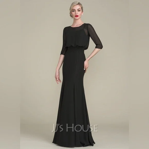 Trumpet/Mermaid Scoop Neck Chiffon Evening Dress - Slate Blue - Picture 2 of 6